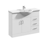 Balterley 2 Door 3 Drawer Vanity Basin Unit With Round Basin - 1050mm - Gloss White