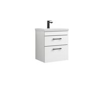 Rio 2 Drawer Wall Hung Vanity Basin Unit - 500mm - Gloss White with Square Black D-shaped handles (Tap Not Included) - Balterley