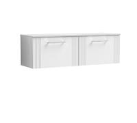 Partial Fluted 2 Drawer Wall Hung Vanity Unit with Colour Coordinating Worktop - 1200mm - Satin White