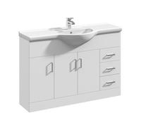 Balterley 3 Door 3 Drawer Vanity Basin Unit With Round Basin - 1200mm - Gloss White