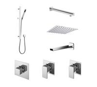 Balterley 3 Outlet Concealed Valves Shower Bundle With Slide Rail Kit, Wall Mount Arm, Head & Bath Spout- Chrome