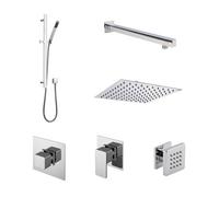 Balterley 3 Outlet Concealed Valves Shower Bundle With Slide Rail Kit, Wall Mount Arm, Head & Body Jet- Chrome