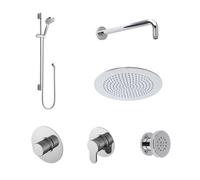 Balterley 3 Outlet Concealed Valves Shower Bundle With Slide Rail Kit, Wall Mount Arm, Head & Body Jet- Chrome