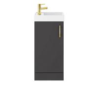 Balterley Floor Standing Vanity Basin 400mm Gloss Grey & Brushed Brass Handle Balterley Grey