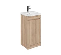 Balterley 400mm Floor Standing 1 Door Compact Unit With Polymarble Basin - Light Oak