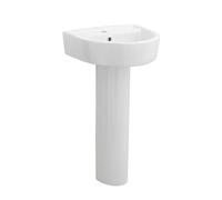 Balterley 420mm Bathroom Sink, Full Pedestal Ceramic Round Bowl Bathroom Wash Basin Sink with Overflow, 1 Tap Hole, Floor Standing Basin Sinks for Cloakroom - 420 x 380 x 825mm (White)