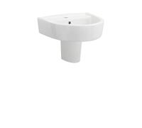 Balterley 420mm Bathroom Sink, Semi Pedestal Ceramic Round Bowl Bathroom Wash Basin Sink with Overflow, 1 Tap Hole, Wall Mounted Basin Sinks for Cloakroom - 420 x 380 x 450mm (White)
