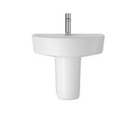 Balterley 420mm Bathroom Sink, Semi Pedestal Ceramic Round Bowl Bathroom Wash Basin Sink with Overflow, 1 Tap Hole, Wall Mounted Basin Sinks for Cloakroom - 420 x 380 x 450mm (White)