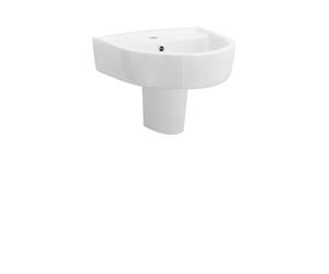 Balterley 420mm Bathroom Sink, Semi Pedestal Ceramic Round Bowl Bathroom Wash Basin Sink with Overflow, 1 Tap Hole, Wall Mounted Basin Sinks for Cloakroom - 420 x 380 x 450mm (White)