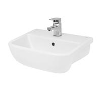Balterley 420mm Bathroom Sink, Semi Recessed Ceramic Square Bowl Bathroom Wash Basin Sink with Overflow, 1 Tap Hole, Basin Sinks for Countertops and Worktops - 420 x 345 x 175mm (White)