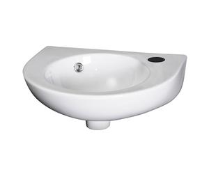 Balterley 430mm Bathroom Sink, Wall Hung Ceramic Round Bowl Bathroom Wash Basin Sink with Overflow, 1 Tap Hole, Wall Mounted Basin Sinks for Bathrooms and Cloakroom - 430 x 345 x 165mm (White)
