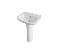 Balterley 450mm Bathroom Sink, Full Pedestal Ceramic Soft Square Bowl Bathroom Wash Basin Sink with Overflow, 1 Tap Hole, Floor Standing Basin Sinks for Cloakroom - 450 x 350 x 810mm (White)