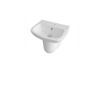 Balterley 450mm Bathroom Sink, Semi Pedestal Ceramic Soft Square Bowl Bathroom Wash Basin Sink with Overflow, 1 Tap Hole, Wall Mounted Basin Sinks for Cloakroom - 450 x 350 x 405mm (White)