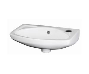Balterley 450mm Bathroom Sink, Wall Hung Ceramic Round Bowl Bathroom Wash Basin Sink with Overflow, 1 Tap Hole, Wall Mounted Basin Sinks for Bathrooms and Cloakroom - 450 x 280 x 155mm (White)