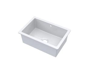 Balterley 457mm White Kitchen Sink, Square Undermount Single Bowl with Overflow Hole, Durable Fireclay Ceramic Kitchen Sink Bowl, Undermount Sinks for Kitchens - 711 x 483 x 254mm (Glossy White)