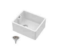 Balterley 460mm Belfast Kitchen Sink Single Bowl with Waste & Built-in Weir Overflow, Durable Belfast Fireclay White Ceramic Kitchen Sink Bowl, Reversible Farmhouse Sinks - 460 x 380 x 205mm (White)