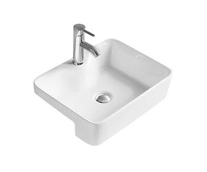 Balterley 480mm Countertop Vessel Bathroom Sink, Semi Recessed Ceramic Soft Square Bowl Bathroom Wash Basin Sink, 1 Tap Hole, Countertop Basin Sinks for Cloakroom - 480 x 370 x 130mm (White)