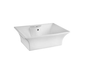 Balterley 490mm Countertop Vessel Bathroom Sink, Ceramic Rectangular Bowl Bathroom Wash Basin Sink with Overflow, 1 Tap Hole, Countertop Basin Sinks for Cloakroom - 496 x 411 x 191mm (White)