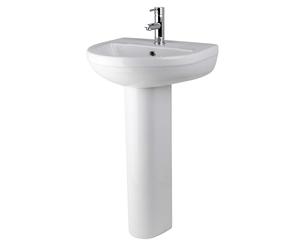 Balterley 500mm Bathroom Sink, Full Pedestal Ceramic Round Bowl Bathroom Wash Basin Sink with Overflow, 1 Tap Hole, Floor Standing Basin Sinks for Cloakroom - 500 x 416 x 823mm (White)
