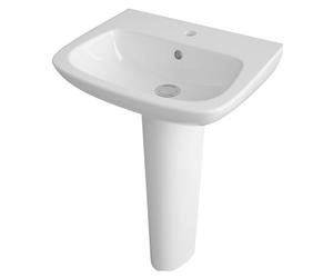 Balterley 500mm Bathroom Sink, Full Pedestal Ceramic Soft Square Bowl Bathroom Wash Basin Sink with Overflow, 1 Tap Hole, Floor Standing Basin Sinks for Cloakroom - 500 x 400 x 805mm (White)