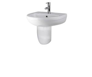 Balterley 500mm Bathroom Sink, Semi Pedestal Ceramic Round Bowl Bathroom Wash Basin Sink with Overflow, 1 Tap Hole, Wall Mounted Basin Sinks for Cloakroom - 500 x 416 x 466mm (White)