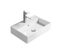 Balterley 500mm Countertop Vessel Bathroom Sink, Ceramic Rectangular Bowl Bathroom Wash Basin Sink with Overflow, 1 Tap Hole, Countertop Basin Sinks for Cloakroom - 505 x 355 x 124mm (White)