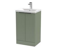 Balterley 500mm Satin Green Fluted Floor Standing Vanity With Basin, 2 Doors & Black Handles
