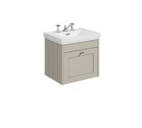 Balterley 500mm Wall Hung 1 Drawer Unit With Classic Basin 3 Tap Hole - Pebble Grey
