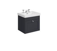 Balterley 500mm Wall Hung 1 Drawer Unit With Classic Basin 3 Tap Hole - Satin Dark Grey