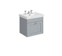 Balterley 500mm Wall Hung 1 Drawer Unit With Classic Basin 3 Tap Hole - Satin Grey