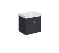 Balterley 500mm Wall Hung 1 Drawer Unit With Classic Basin No Tap Hole - Satin Dark Grey