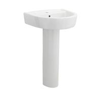 Balterley 520mm Bathroom Sink, Full Pedestal Ceramic Round Bowl Bathroom Wash Basin Sink with Overflow, 1 Tap Hole, Floor Standing Basin Sinks for Cloakroom - 520 x 450 x 825mm (White)