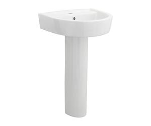 Balterley 520mm Bathroom Sink, Full Pedestal Ceramic Round Bowl Bathroom Wash Basin Sink with Overflow, 1 Tap Hole, Floor Standing Basin Sinks for Cloakroom - 520 x 450 x 825mm (White)