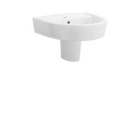 Balterley 520mm Bathroom Sink, Semi Pedestal Ceramic Round Bowl Bathroom Wash Basin Sink with Overflow, 1 Tap Hole, Wall Mounted Basin Sinks for Cloakroom - 520 x 450 x 450mm (White)