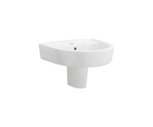 Balterley 520mm Bathroom Sink, Semi Pedestal Ceramic Round Bowl Bathroom Wash Basin Sink with Overflow, 1 Tap Hole, Wall Mounted Basin Sinks for Cloakroom - 520 x 450 x 450mm (White)