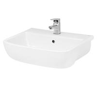 Balterley 520mm Bathroom Sink, Semi Recessed Ceramic Soft Square Bowl Bathroom Wash Basin Sink with Overflow, 1 Tap Hole, Basin Sinks for Countertops and Worktops - 520 x 425 x 175mm (White)