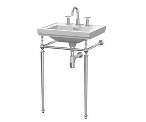 Balterley 531mm Bathroom Sink with Traditional Chrome Stand, Full Pedestal Ceramic Rectangular Bowl Bathroom Wash Basin Sink with Overflow, 3 Tap Hole Basin Sinks - 531 x 406 x 816mm (White)