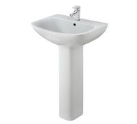 Balterley 545mm Bathroom Sink, Full Pedestal Ceramic Soft Square Bowl Bathroom Wash Basin Sink with Overflow, 1 Tap Hole, Floor Standing Basin Sinks for Cloakroom - 545 x 455 x 840mm (White)