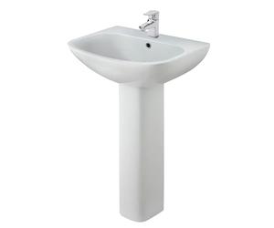 Balterley 545mm Bathroom Sink, Full Pedestal Ceramic Soft Square Bowl Bathroom Wash Basin Sink with Overflow, 1 Tap Hole, Floor Standing Basin Sinks for Cloakroom - 545 x 455 x 840mm (White)