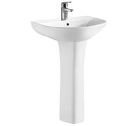 Balterley 547mm Bathroom Sink, Full Pedestal Ceramic Round Bowl Bathroom Wash Basin Sink with Overflow, 1 Tap Hole, Floor Standing Basin Sinks for Cloakroom - 547 x 460 x 825mm (White)