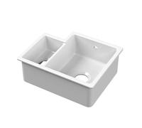 Balterley 549mm White Kitchen Sink, Right Hand Undermount Double Bowl with Overflow Hole, Durable Fireclay Ceramic Kitchen Sink Bowl, Undermount Sinks for Kitchens - 549 x 441 x 195mm (Glossy White)