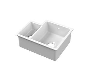 Balterley 549mm White Kitchen Sink, Right Hand Undermount Double Bowl with Overflow Hole, Durable Fireclay Ceramic Kitchen Sink Bowl, Undermount Sinks for Kitchens - 549 x 441 x 195mm (Glossy White)