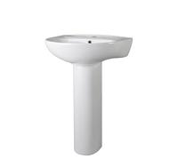 Balterley 550mm Bathroom Sink, Full Pedestal Ceramic Round Bowl Bathroom Wash Basin Sink with Overflow, 1 Tap Hole, Floor Standing Basin Sinks for Cloakroom - 550 x 475 x 840mm (White)