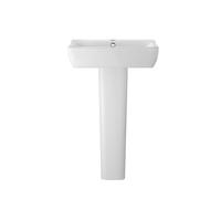 Balterley 550mm Bathroom Sink, Full Pedestal Ceramic Soft Square Bowl Bathroom Wash Basin Sink with Overflow, 1 Tap Hole, Floor Standing Basin Sinks for Cloakroom - 550 x 420 x 850mm (White)