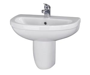 Balterley 555mm Bathroom Sink, Semi Pedestal Ceramic Round Bowl Bathroom Wash Basin Sink with Overflow, 1 Tap Hole, Wall Mounted Basin Sinks for Cloakroom - 555 x 445 x 498mm (White)