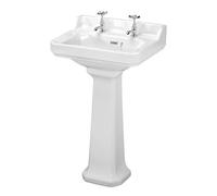 Balterley 560mm Traditional mm Bathroom Sink, Full Pedestal Ceramic Bathroom Wash Basin Sink with Overflow, 2 Tap Hole, Floor Standing Basin Sinks for Cloakroom - 560 x 450 x 905mm (White)