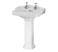Balterley 590mm Traditional mm Bathroom Sink, Full Pedestal Ceramic Bathroom Wash Basin Sink with Overflow, 2 Tap Hole, Floor Standing Basin Sinks for Cloakroom - 590 x 470 x 915mm (White)