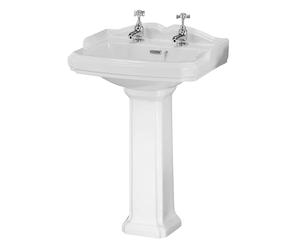 Balterley 590mm Traditional mm Bathroom Sink, Full Pedestal Ceramic Bathroom Wash Basin Sink with Overflow, 2 Tap Hole, Floor Standing Basin Sinks for Cloakroom - 590 x 470 x 915mm (White)
