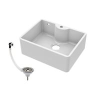 Balterley 595mm Butler White Kitchen Sink, Single Bowl with Tap Ledge, Tap Hole & Waste with Overflow, Durable Butler Fireclay Ceramic Kitchen Sink Bowl, Farmhouse Sinks - 595 x 450 x 220mm (White)
