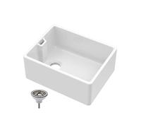 Balterley 595mm Belfast Kitchen Sink Single Bowl with Waste & Built-in Weir Overflow, Durable Belfast Fireclay White Ceramic Kitchen Sink Bowl, Reversible Farmhouse Sinks - 595 x 455 x 245mm (White)